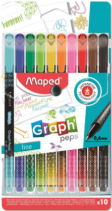 Maped 749050 Graph'Peps Felt-Tip Pens Fine Point 0.4 Mm Durable Tip Writing Comfort Pack Of 10 Colours