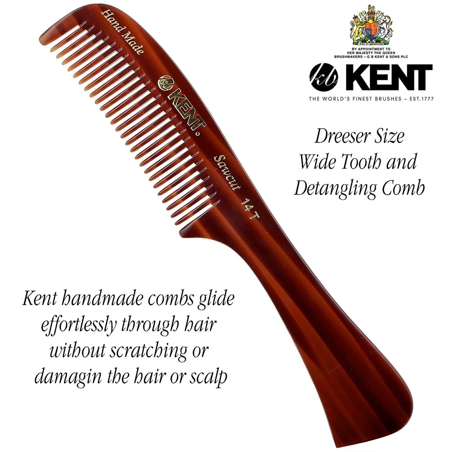Kent Brushes Handmade Combs Range Medium Rake Comb for Women