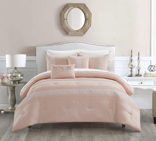 Chic Home Brice 5 Piece Comforter Set Pleated Embroidered Design Bedding - Decorative Pillows Shams Included, King, Blush