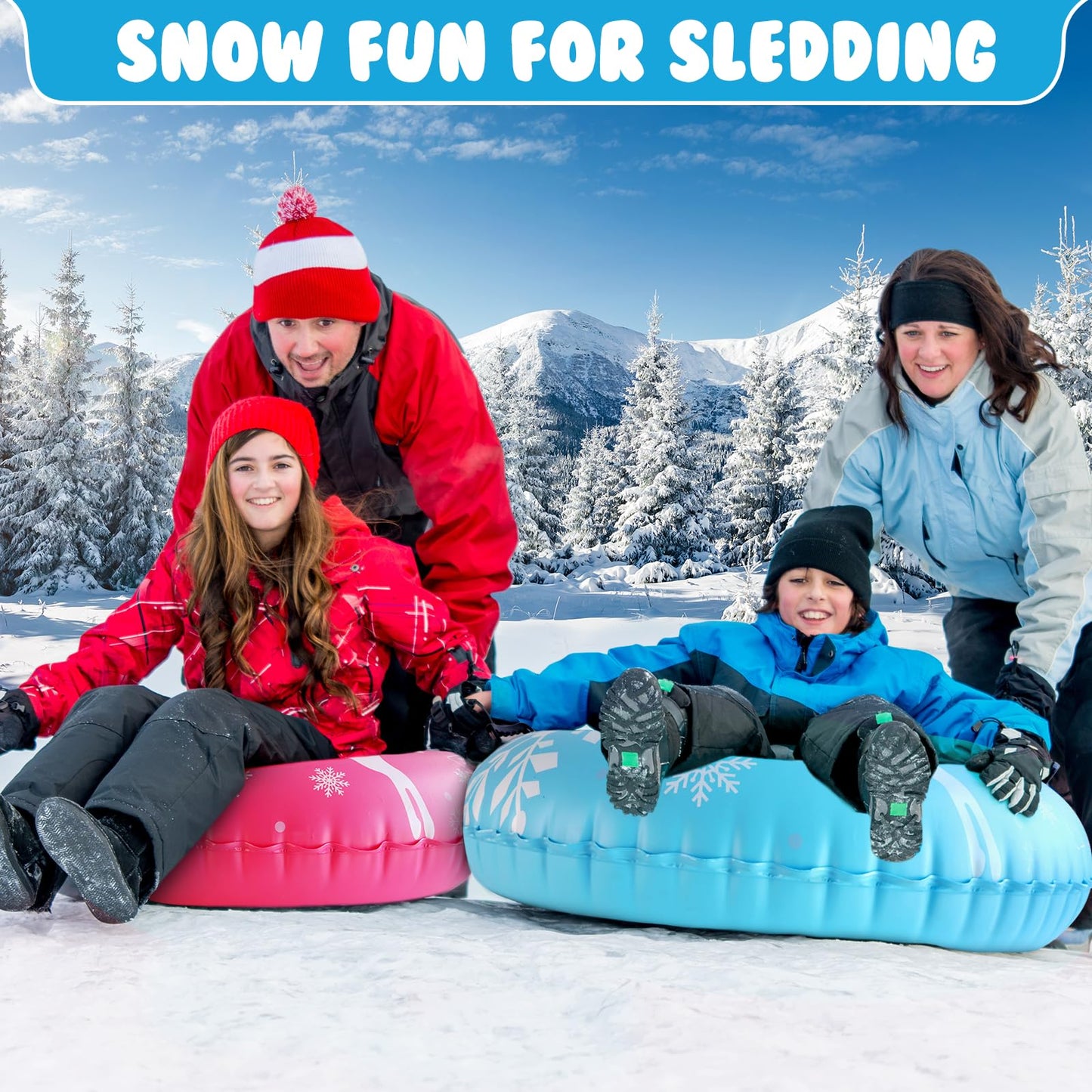 ZMLM Inflatable Snow-Tube Sled for Kids: 2 Pack Snow Sled Heavy Duty Sledding Tube with Handles & Bottom Winter Outdoor Sports Toys Activities for Family Toddler Boys Girls Christmas Birthday Gift