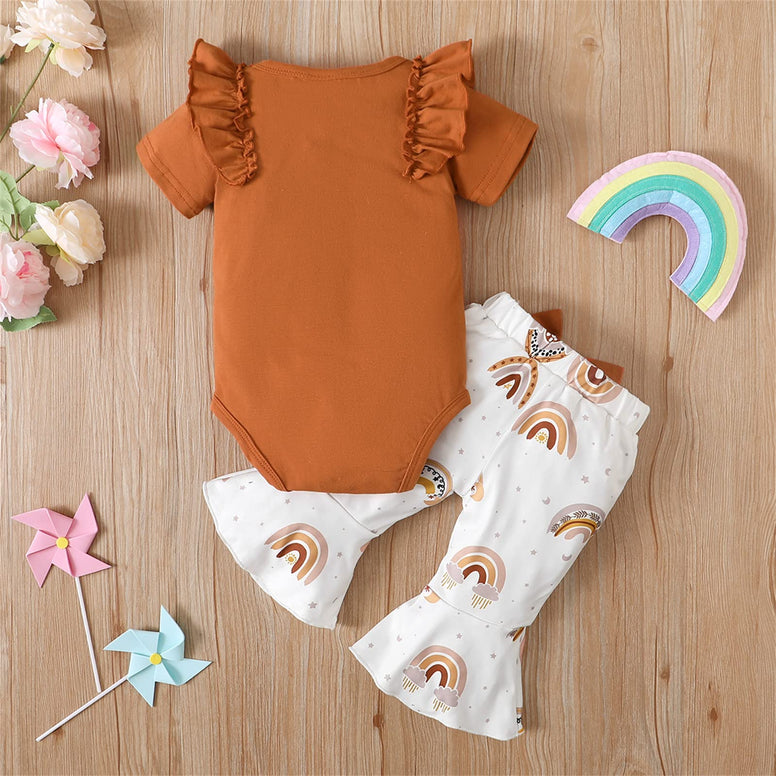 PATPAT Infant Baby Girl Cami Romper Bodysuit Tops Flared Bell Bottom Pants Leggings 2 PC Summer Outfits 3-6 Months