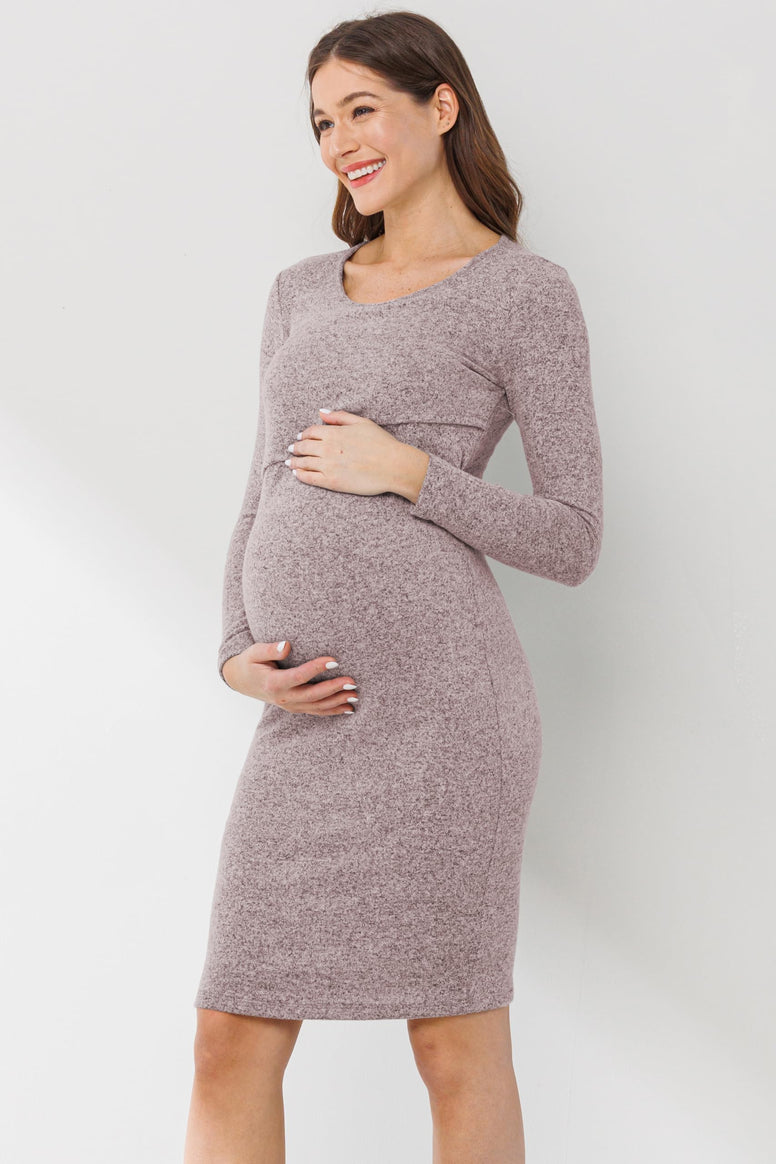Womens Double Layer Long Sleeve Bodycon Maternity Nursing Dress