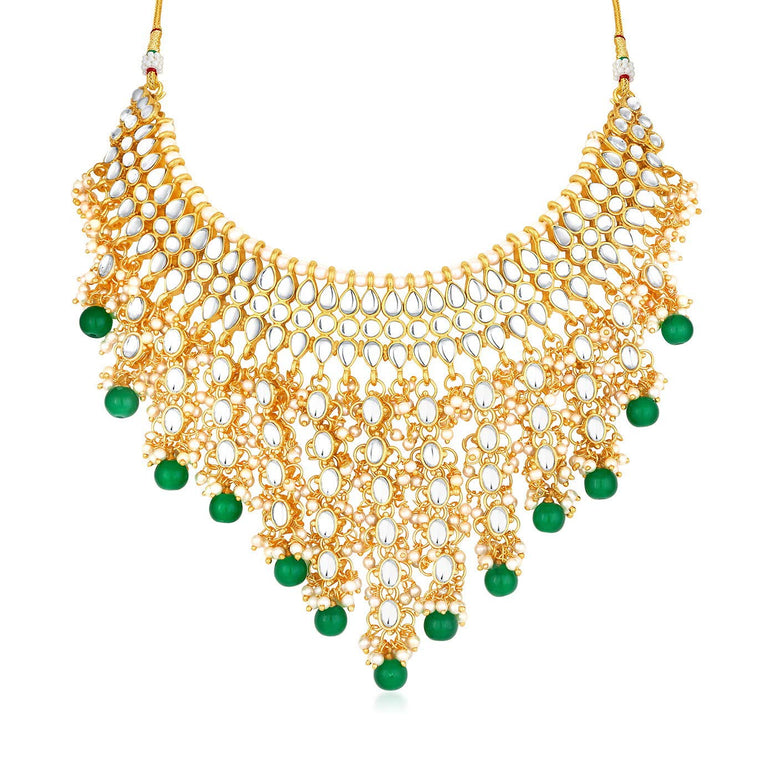 Sukkhi Lavish Pearl Gold Plated Wedding Jewellery Kundan Choker Necklace Set for Women (N73509)