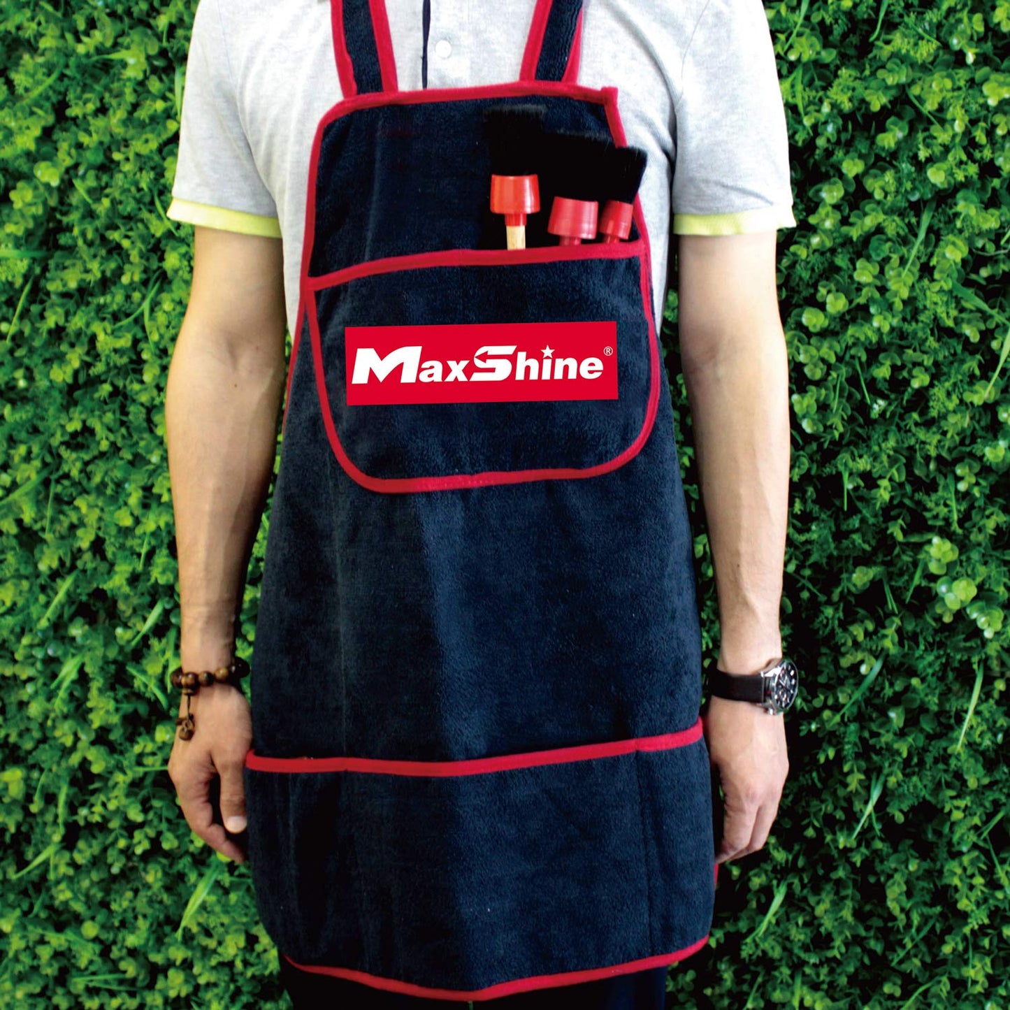 Maxshine Adjustable 330GSM Microfiber Detailing Apron with Waterproof Cloth for Car Detailing Home Improvement, Black, 330GSM