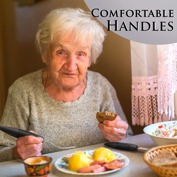 Medipaq Comfort Grips Cutlery - Disability Eating Aids - Great for The Elderly, Disabled or Those Suffering with Tremors and Trembling Hands - (Black Extra Grip (1x Set))