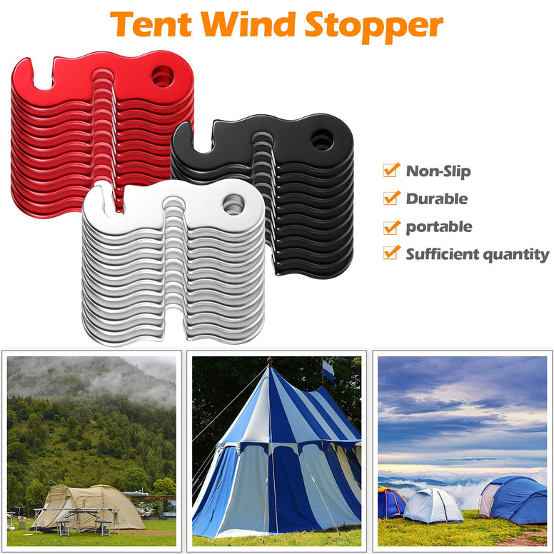 30 Pieces Aluminum Alloy Guyline Cord Adjusters Rope Adjusters Tent Tensioners Tent Wind Rope Buckles Camping Accessories for Tent Camping Hiking Backpacking Outdoor Activity (Red, Black, Silver)