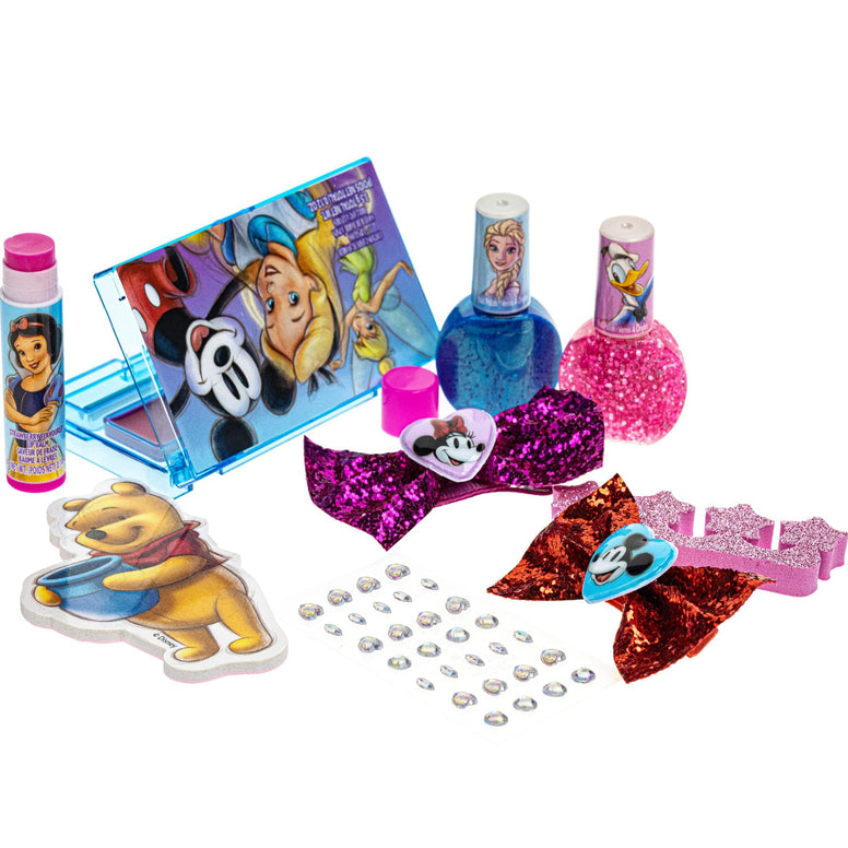 Disney 100 Makeup Filled Drawstring Backpack with Mirror includes Lip Gloss, Nail Polish, Hair Bow & more! for Girls, Ideal for Ages 3-6 perfect for Parties & Makeovers