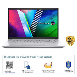 ASUS Vivobook Pro 15 M3500QC-OLED1R5W Cool Silver Creator Laptop, R5 5600H 8GB 512GB PCIE SSD, NV RTX3050, 4GB VRAM, WIN11 HOME, 15.6-inch FHD 1920X1080 OLED, Backlit-Eng-Arb-KB