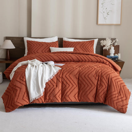 Andency Burnt Orange Comforter for Queen Size Bed, 3 Pieces Terracotta Boho Fall Chevron Bedding Comforter Set (1 Tufted Comforter & 2 Pillowcases), Lightweight Rust Microfiber Bed Set for All Seaon