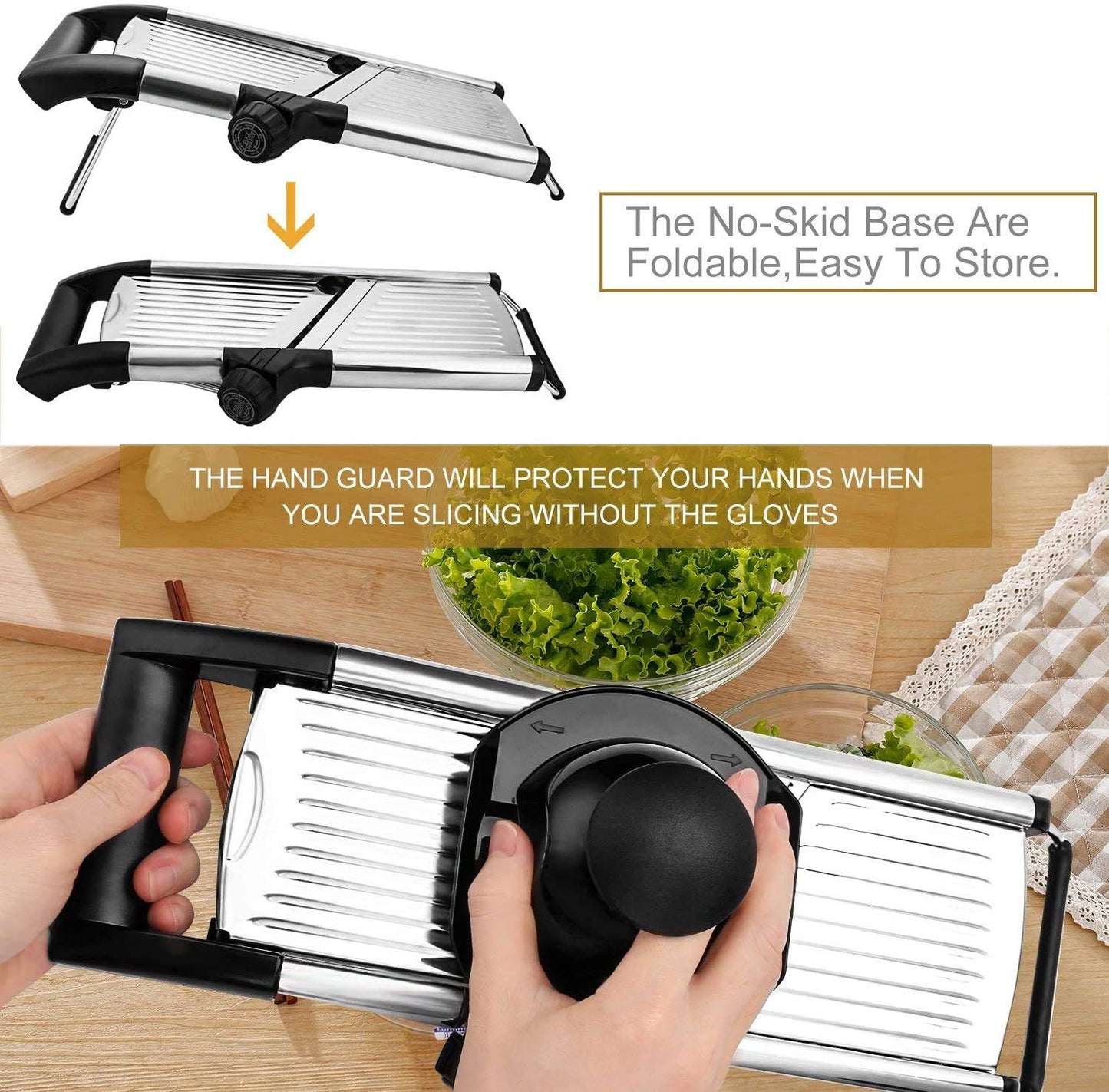 Adjustable Mandoline Slicer with Free Cut-Resistant Gloves and Brushes Stainless Steel Slicer Vegetable Potato Onion Food Slicer for Kitchen by Vinipiak