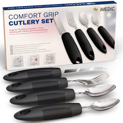 Medipaq Comfort Grips Cutlery - Disability Eating Aids - Great for The Elderly, Disabled or Those Suffering with Tremors and Trembling Hands - (Black Extra Grip (1x Set))