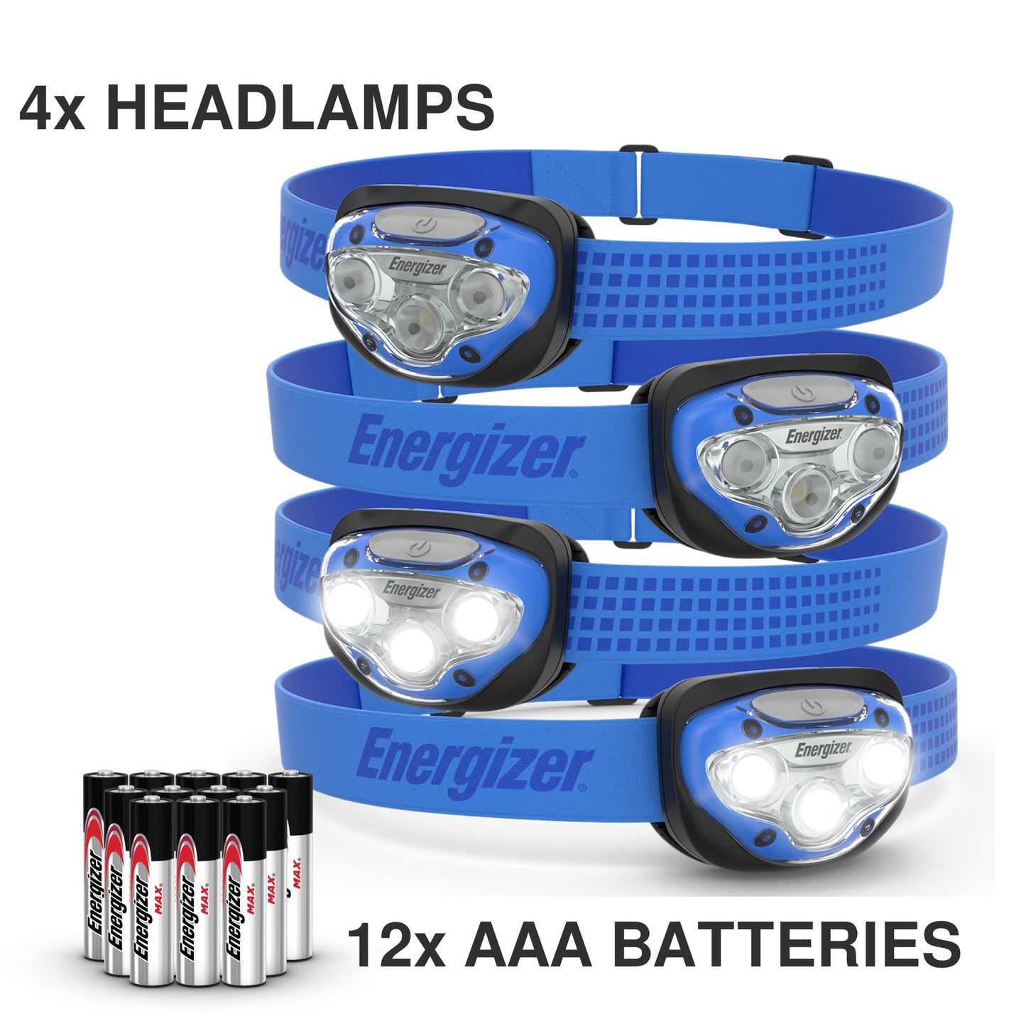 Energizer LED Headlamps PRO (4-Pack), IPX4 Water Resistant Headlamps, High-Performance Head Light for Outdoors, Camping, Running, Storm, Survival, (Batteries Included)