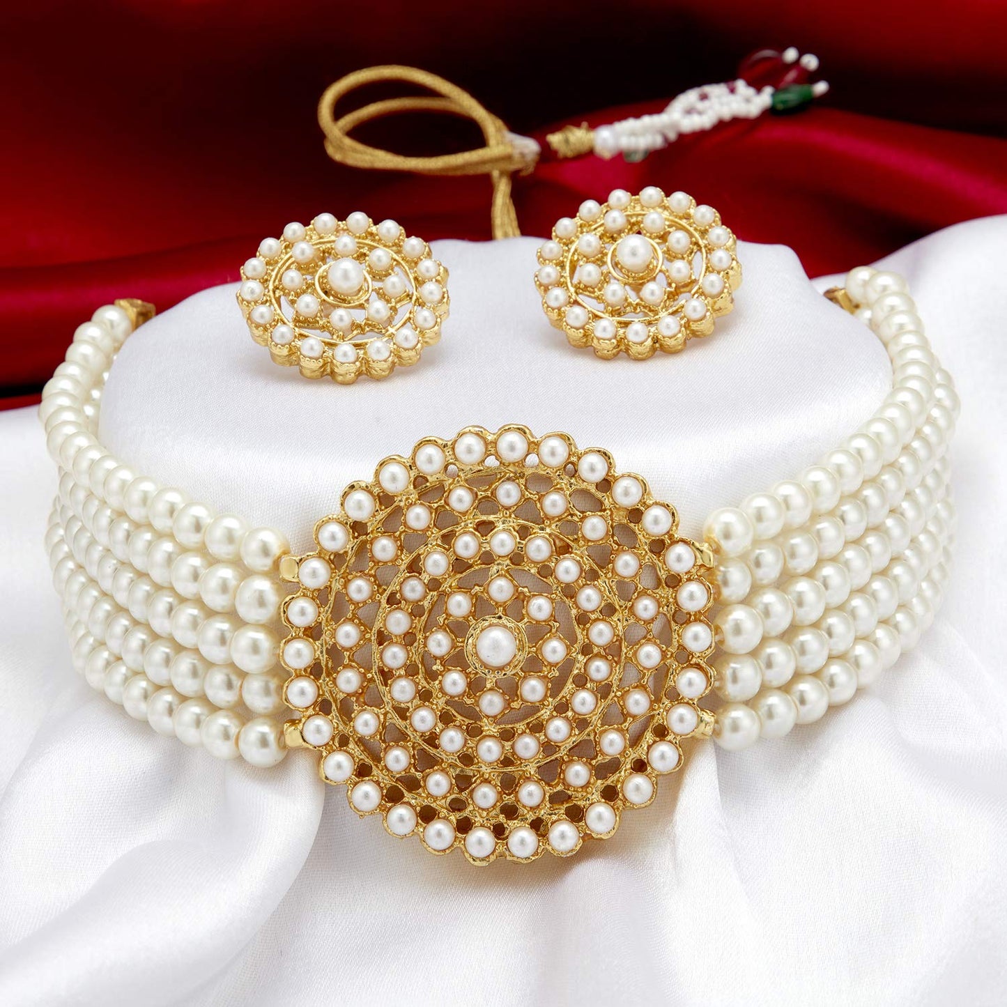 Sukkhi Lavish Gold Plated Pearl Choker Necklace Set for Women