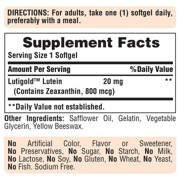 Puritan's Pride Lutein 20 mg with Zeaxanthin Softgels, Supports Eye Health, 120 Count