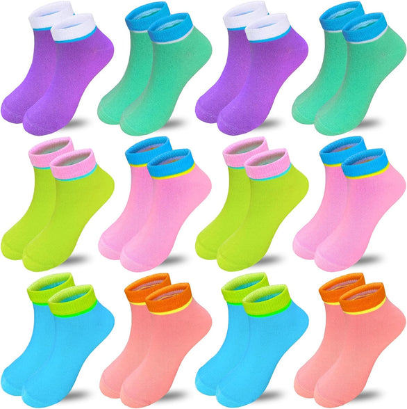 Bemeol Girls Socks 12 Pairs Girls Low Cut Ankle Athletic Socks Kids Cotton Sports Socks