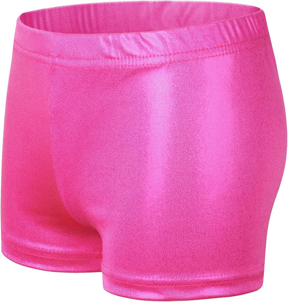 SEAUR - Girls Shorts for Dance Metallic Shiny Ballet Dance Shorts Stretch Slim Fit Athletic Gymnastics Short Performance Hot Pants for Ages 3-12