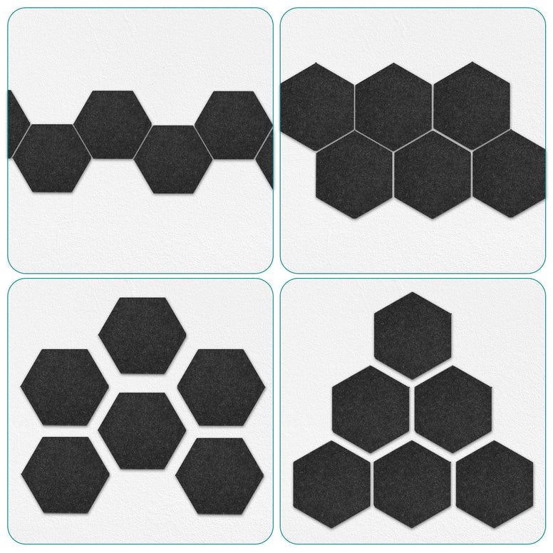 Navaris Felt Memo Board - 4X Pieces Decorative Hexagon Notice Boards with Push Pins and Tape 7.9 x 6.7 x 0.6 inches (20 x 17 cm) - Dark Grey 6x Gray