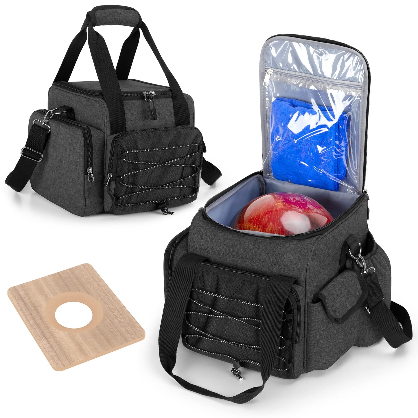 DSLEAF Bowling Ball Bag for Single Ball, Bowling Ball Tote Bag with Wooden Ball Holder and Extra Storage Pockets
