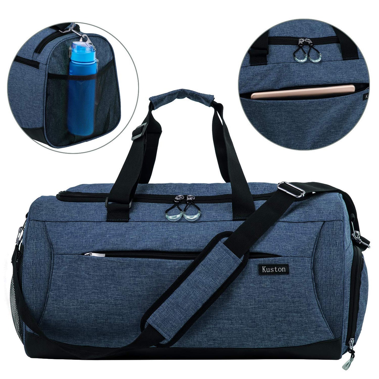 Kuston Sports Gym Bag with Shoes Compartment &Wet Pocket Gym Duffel Bag Overnight Bag for Men and Women