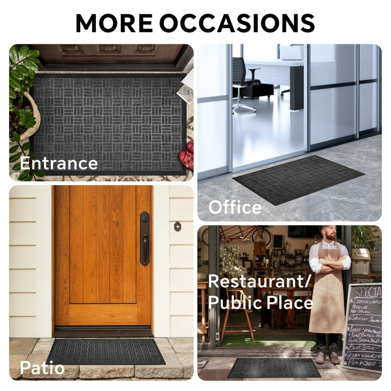 Baytion Door Mats 24 x36", Front Doormats for Outdoor Indoor Entrance Non Slip Rubber Rug Welcome Mat Shoe Mat Scraper for Home,Office,Patio,Restaurant Inside Outside Entryway (Black)