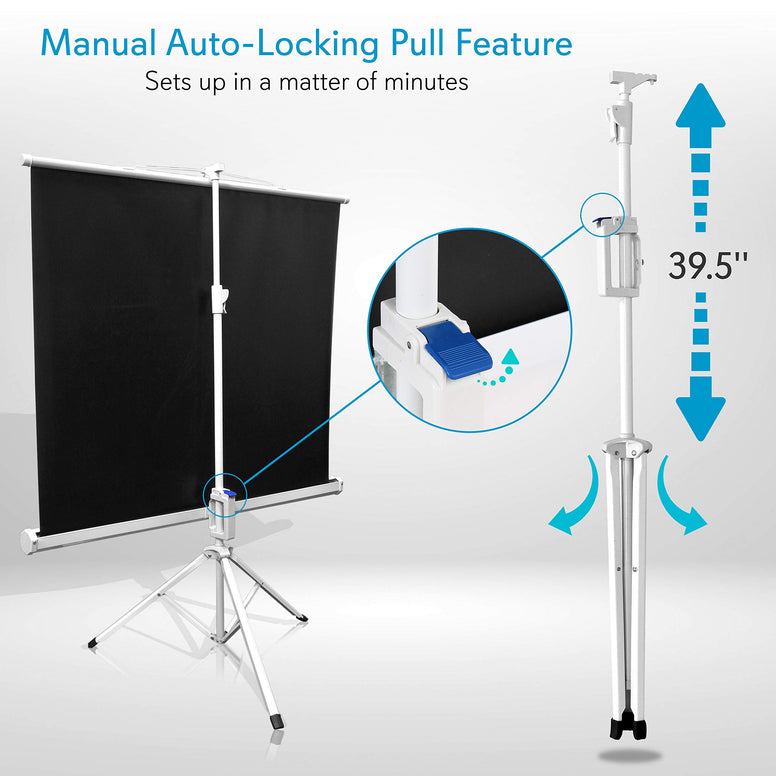 Portable Projector Screen Tripod Stand - Mobile Projection Screen Lightweight Carry & Durable Easy Pull Assemble System for Schools Meeting Conference Indoor Outdoor Use 50 Inch - Pyle PRJTP52