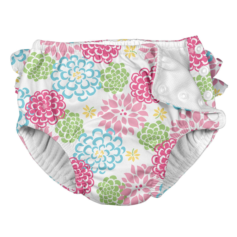 green sprouts - Ruffle Swim Nappy - White Zinnia - 6Mo (3-6 Months)