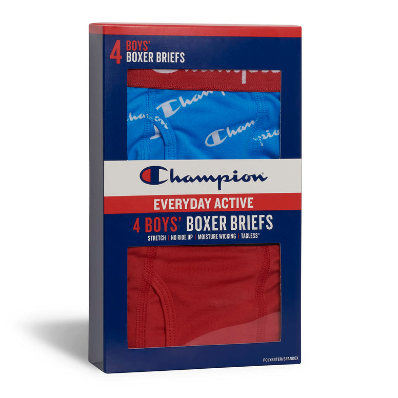 Champion Boys' Underwear, Everyday Active Stretch Boxer Briefs, Assorted 4-Pack