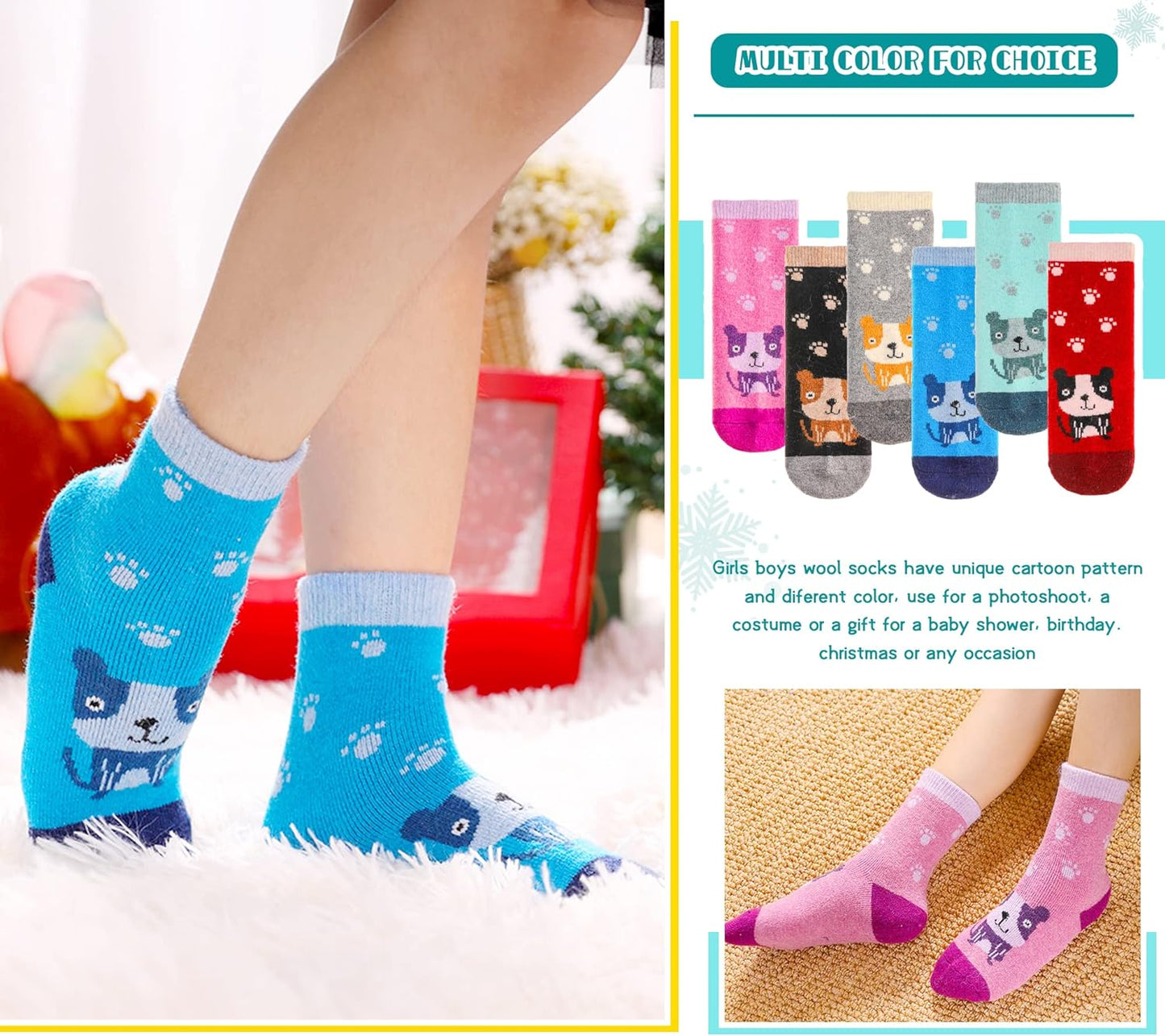 Kids Boys Girls Slipper Socks Warm Thick Fuzzy Fleece Lined Winter Cartoon Thermal Anti-Slip Soft Children's Home Floor Socks