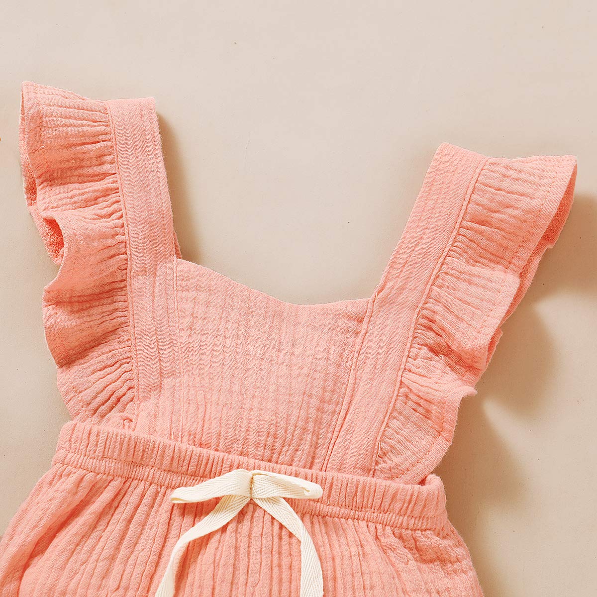 YOUNGER TREE Toddler Baby Girl Ruffled Sleeveless Romper Casual Summer Jumpsuit Cotton Linen Clothes 3-6 Months