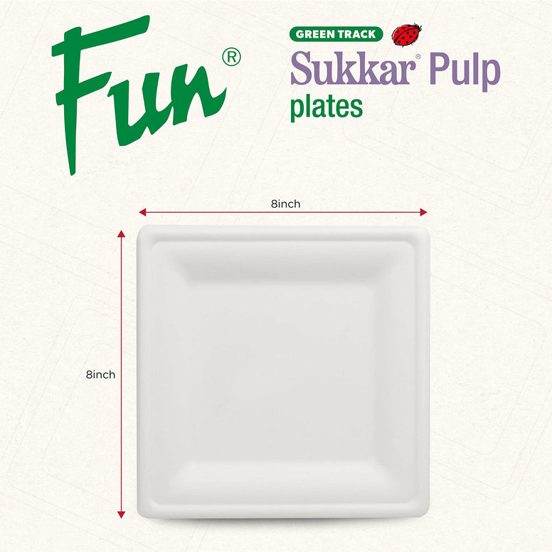 Fun Sukkar Pulp Square Plate 8x8 inch Eco-Friendly Disposable Dinnerware white for party, Camping,Compostable,Recyclable and biodegradable Picnic Plates (Pack of 10)