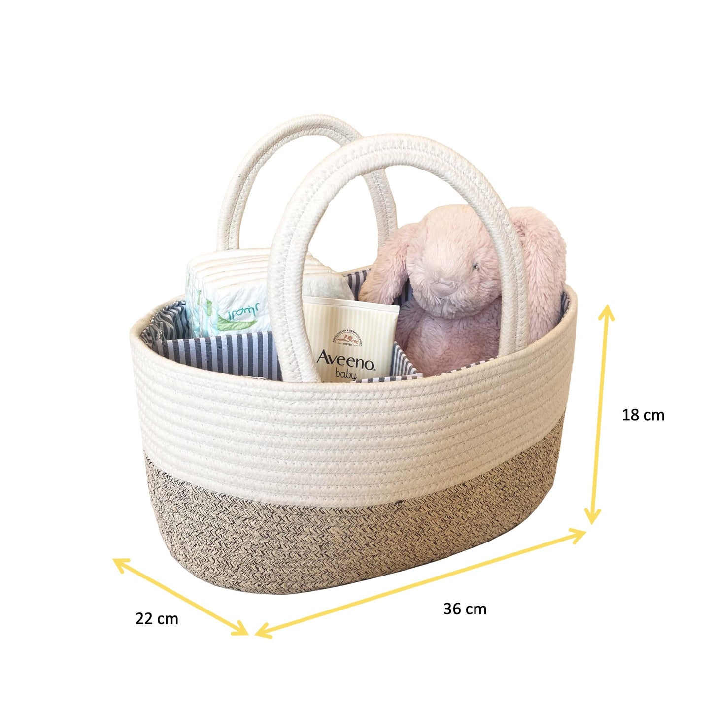 FCG Home - Cotton Rope Diaper Caddy Basket, with Divider & Handles. Baby Changing Table Basket, Nursery Basket, Organizer (White & Natural)