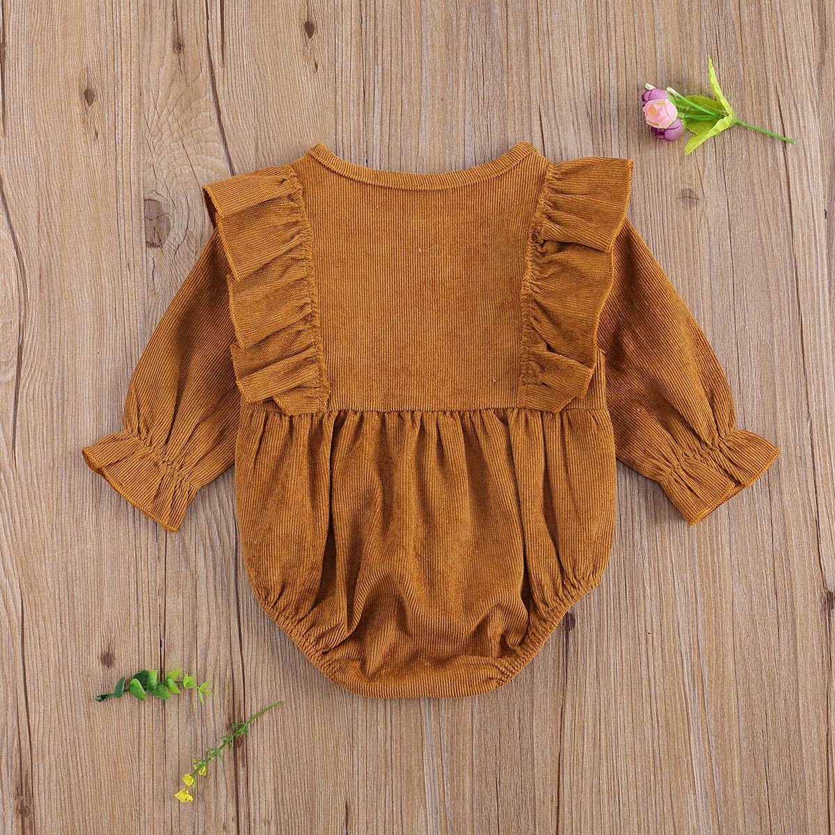 Infant Baby Girl Clothes Solid Ruffle Long Sleeve Romper Bodysuit Tops One Piece Jumpsuit Fall Winter Outfit 3-6 Months