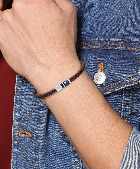Tommy Hilfiger Men's Leather Bracelet, Silver