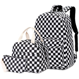 Yusudan Girls School Backpack Set, Kids Teens School Bag Bookbag with Lunch Bag Pencil Bag, Checkered, Large