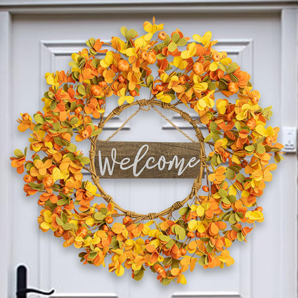 DIYFLORU Autumn Wreath for Door 20 inch Welcome Fall Wreath for Front Door Rustic Fall Door Wreath with Sign