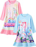 LOLPIP Girls Nightgowns 2-Pack Long Sleeves Kids Unicorn Cartoon Cotton Casual Dresses Children Size Large,6-7 Years