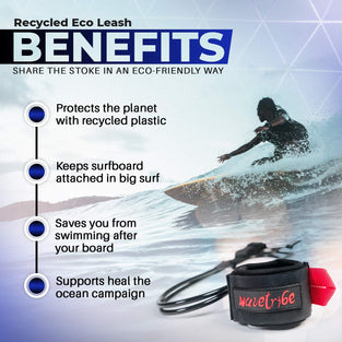 Wave Tribe ECO Surfboard Leash 'Strong Like Bull Never Break' - Premium Surf Leash Leash - Stainless Steel Triple Swivel, Rail Saver, Key Pocket, Leash Rope, Good for Planet, Heal The Oceans Campaign