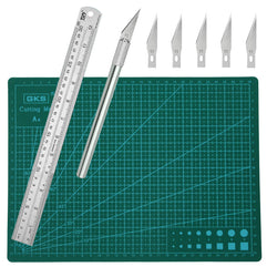 Self Healing Rotary Cutting Mat Double Sided, A4 Cutting Mat Perfect with 1 Craft Carving Tool and 1 Stainless Steel Ruler(30cm), for Sewing, Quilting, Arts and Crafts