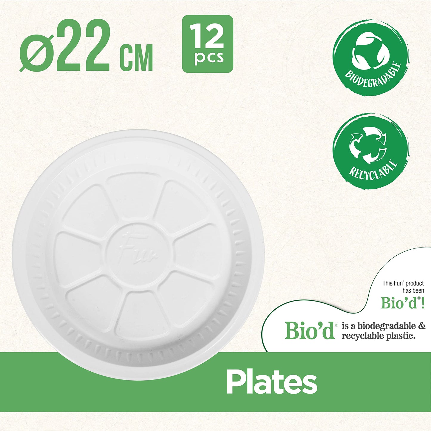 Fun Biodegradable Plate 22cm Eco-Friendly Disposable Dinnerware White Plate for Party, Camping, Picnic Biodegradable Plates (Pack of 12)