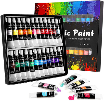 S2C Acrylic Paint set, 24x12ml Tubes Artist Quality oil Acrylic paints water color Non Toxic vibrant colors, Oil paint suitable for beginners & professionals painting on Canvas, wood, clay (Color-24)
