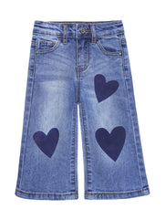 KIDSCOOL SPACE Baby Little Girl Jeans,Simple Design Wide Leg Flared Hem Denim Pants,2-3Y