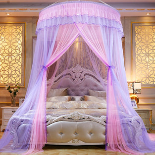 RIRC Canopy Bed Double Dome Canopy Bed Curtains Ceiling Suspension Mosquito Net for Bed Queen Size Mosquito Netting Pink Bed Tent Luxury Bedroom Princess Canopy for Girls Bed (Purple Pink)