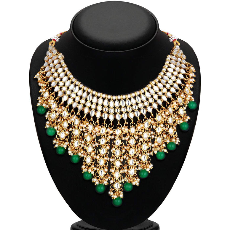 Sukkhi Lavish Pearl Gold Plated Wedding Jewellery Kundan Choker Necklace Set for Women (N73509)