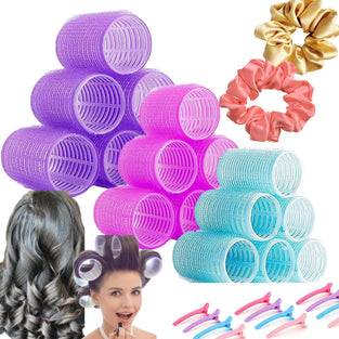 Hail - Hair roller set [30 pcs] Heatless hair curlers-Small Medium Large Size-12 Hair Clips Included - DIY Hair Styles- Free pair of Scrunchies