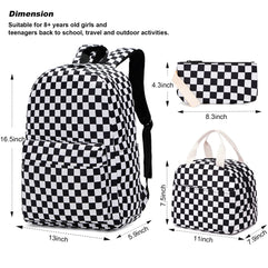 Yusudan Girls School Backpack Set, Kids Teens School Bag Bookbag with Lunch Bag Pencil Bag, Checkered, Large