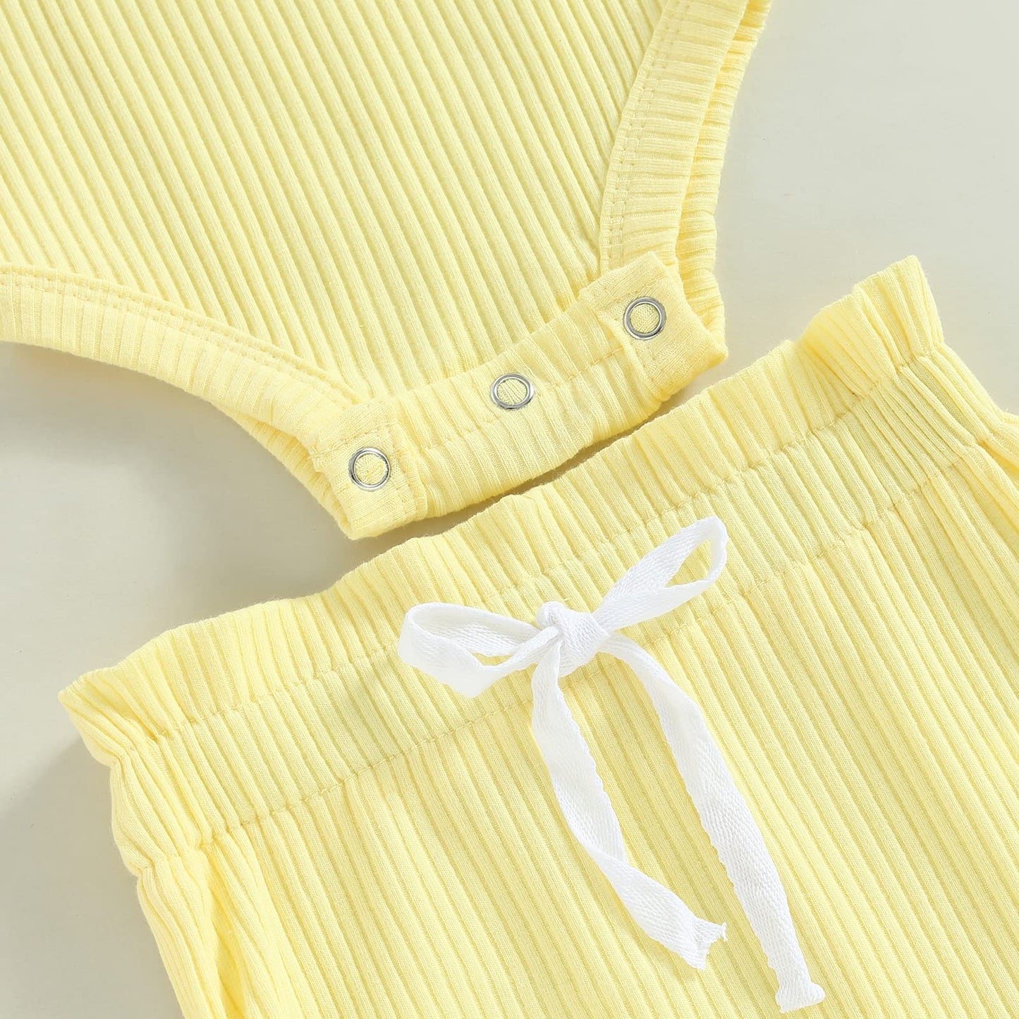 Infant Baby Girl Clothes Summer Ribbed Knitted Fly Sleeve Rompers Ruffles Shorts Headwear Outfits Newborn Clothing(3-6 M )