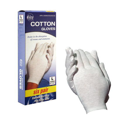 CARA Moisturizing Eczema Cotton Gloves, Large, 6 Pair, White, Large (12 Count)