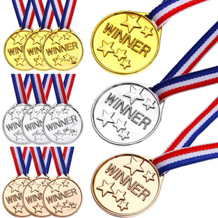 12Pcs Winner Medals, Award Medals for Kids Adults, Medal Set of Gold, Silver, Bronze Medals, Winner Medals with Ribbon Party Prizes for Sports Competitions, Party Favors