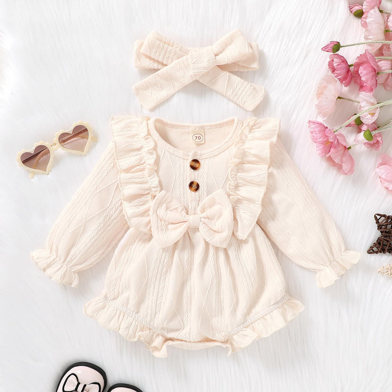 YOUNGER TREE Newborn Baby Girl Romper Ruffle Jumpsuits Long Sleeve Sweater Rompers Infant Girls Clothes Fall Winter Outfit(3-6 M)