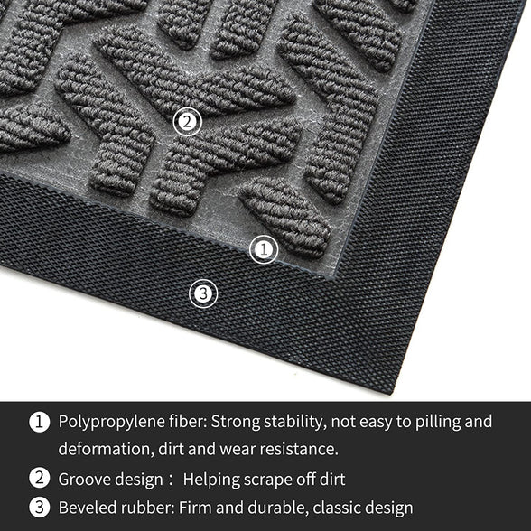 HELEE Durable Front Entrance Door Mat Outdoor Heavy Duty Doormat Entryway Floor Rug, Waterproof Non Slip Dirt Easy Clean Shoe Scraper, Trapping Rugs with Rubber Backing (Grey)